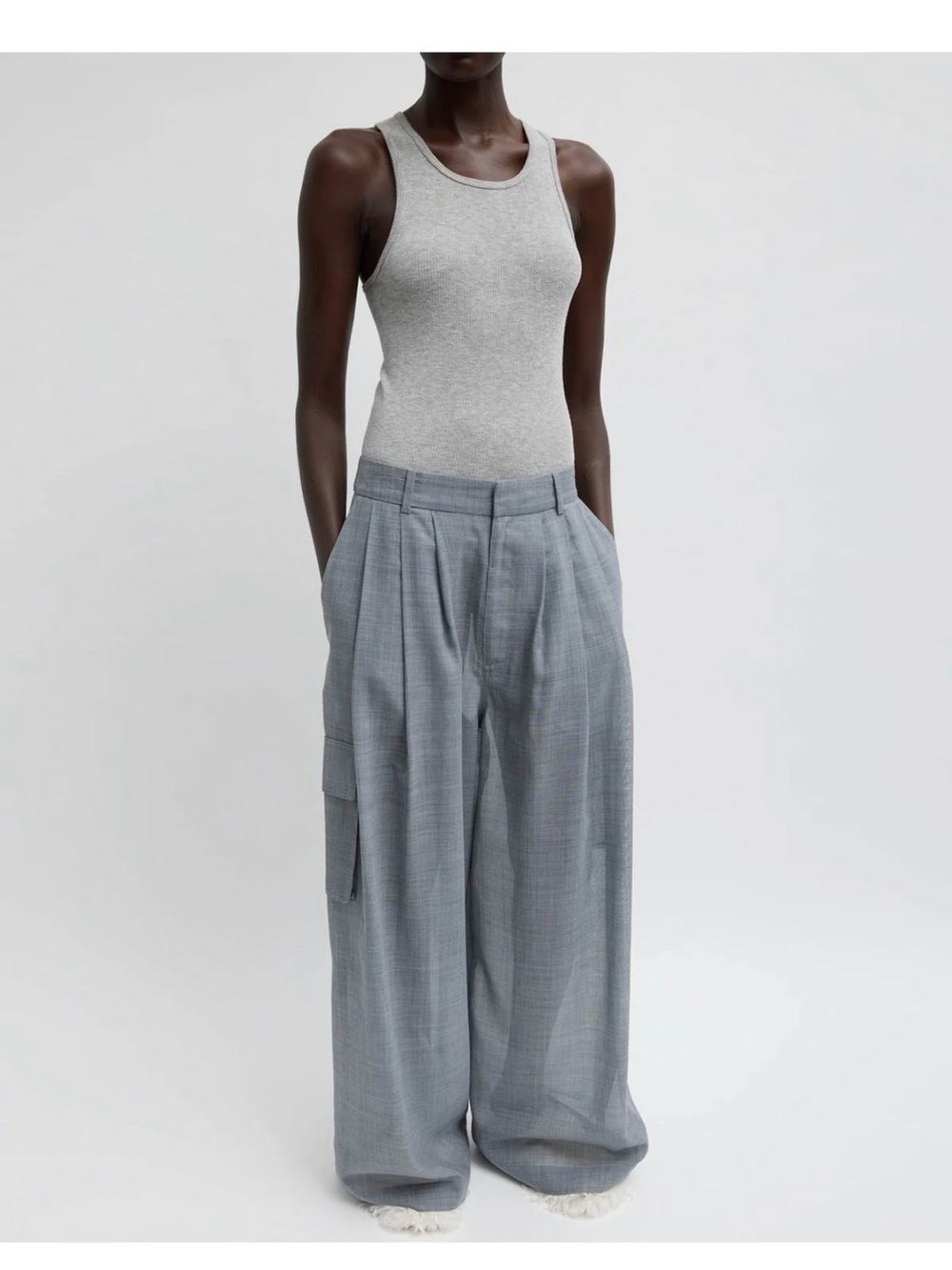 Tibi Sheer Wool Gauze Triple Pleat Pant